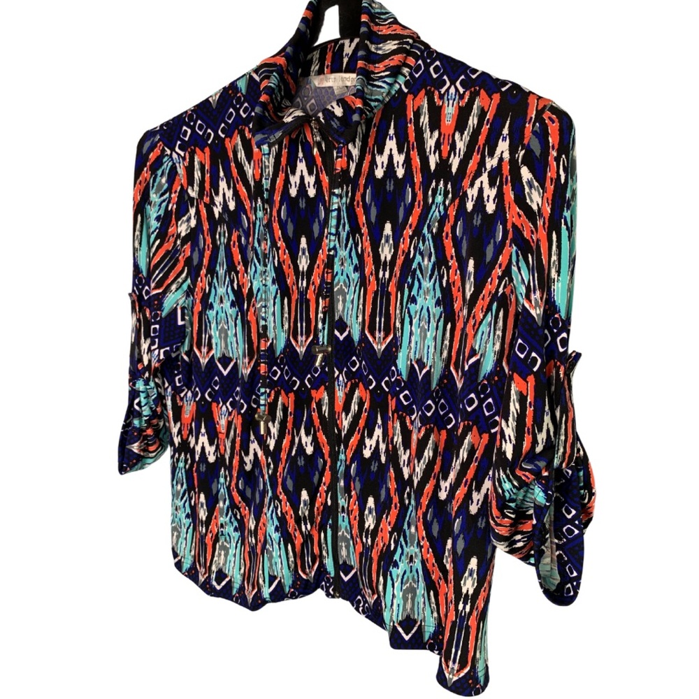 ERIN LONDON Graphic 3/4” Sleeve Lightweight Zipper Jacket Size PL